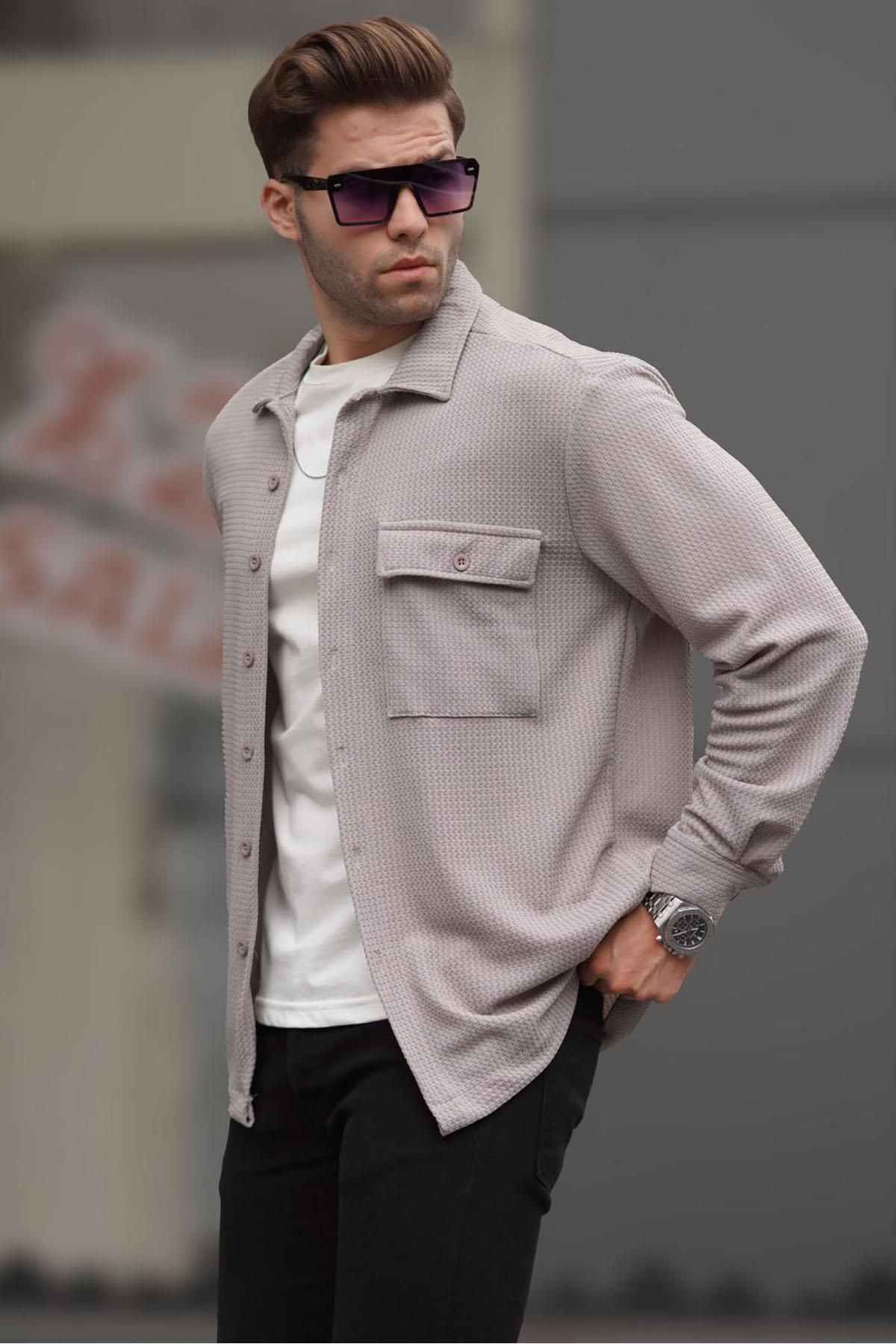 پیراهن مردانه چوب بری ساده خاکستری رنگ شده