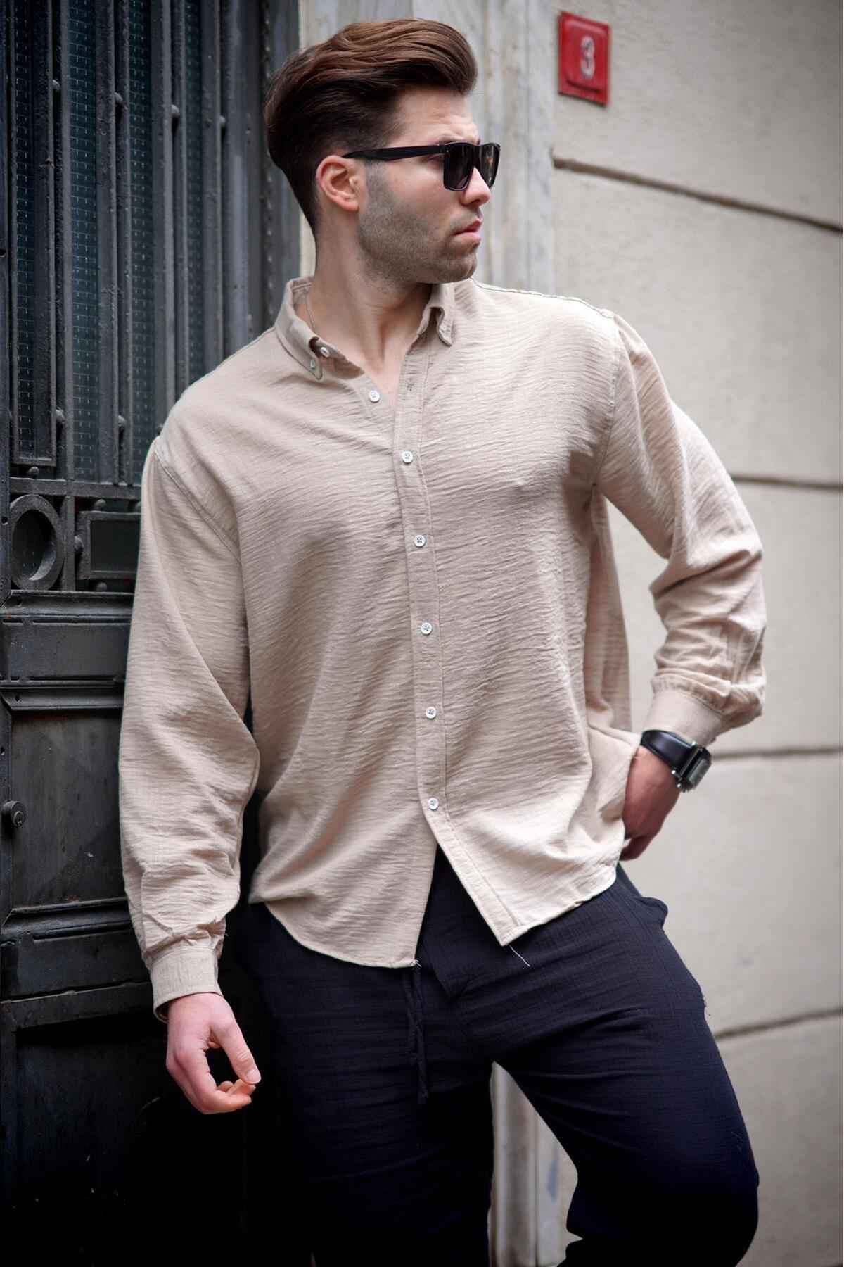 پیراهن مردانه آستین بلند بژ