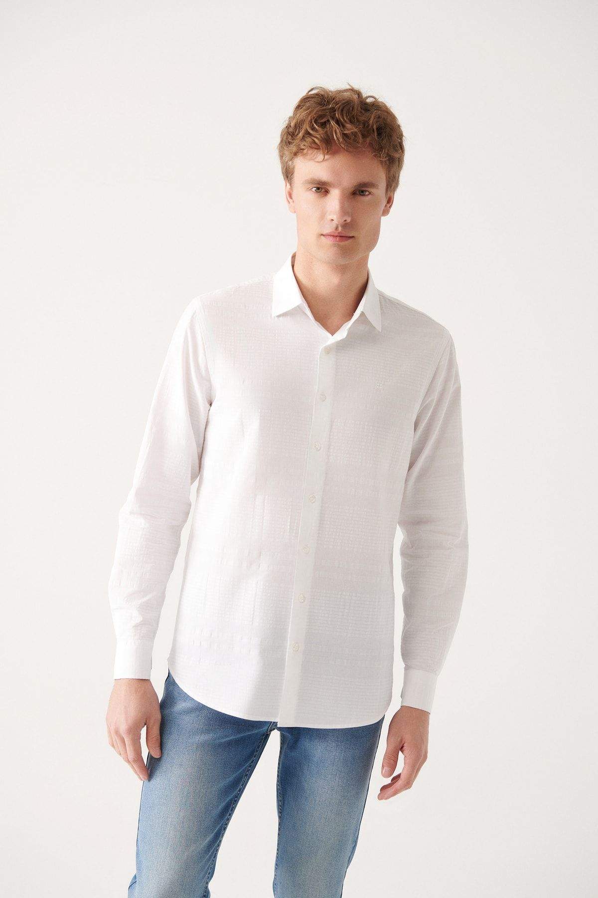 white-100-cotton-textured-classic-collar-slim-fit-shirt