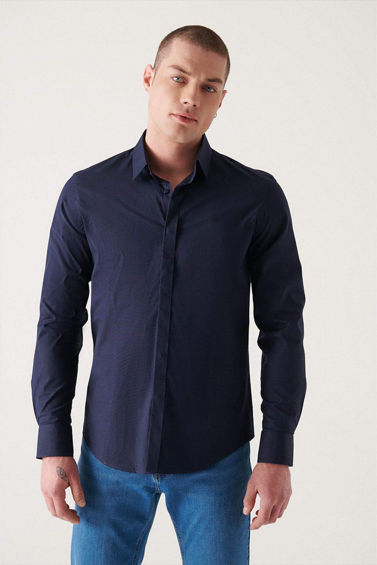 navy-blue-100-cotton-classic-collar-slim-fit-satin-shirt