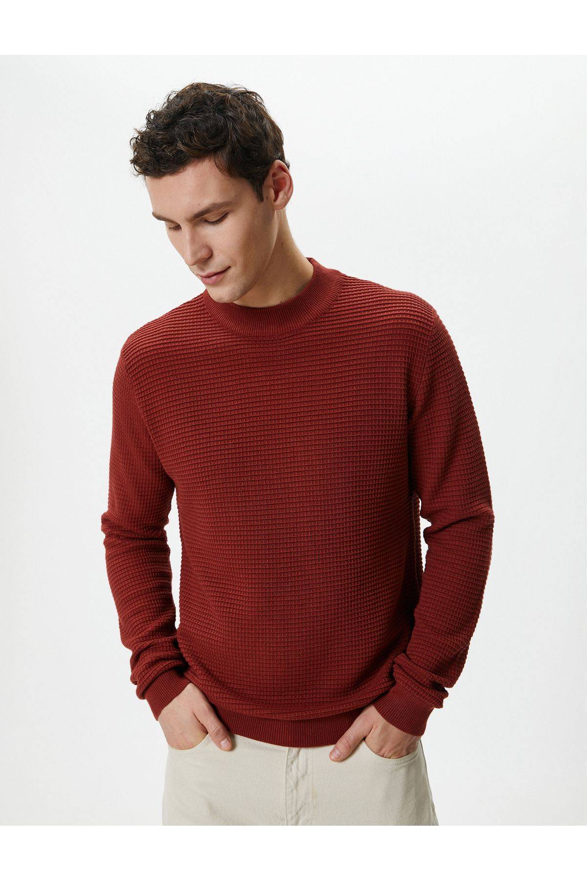 ژاکت بافتنی Slim Fit Basic Crew Neck Textured