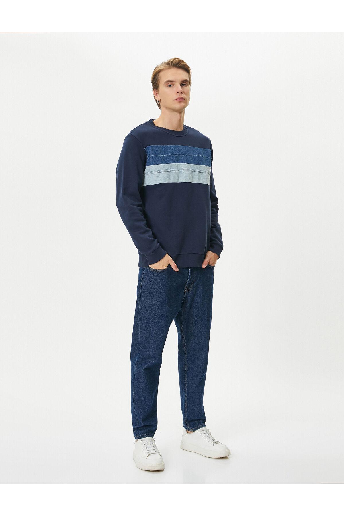 سویشرت یقه خدمه پارچه بلوک آستین بلند نخی