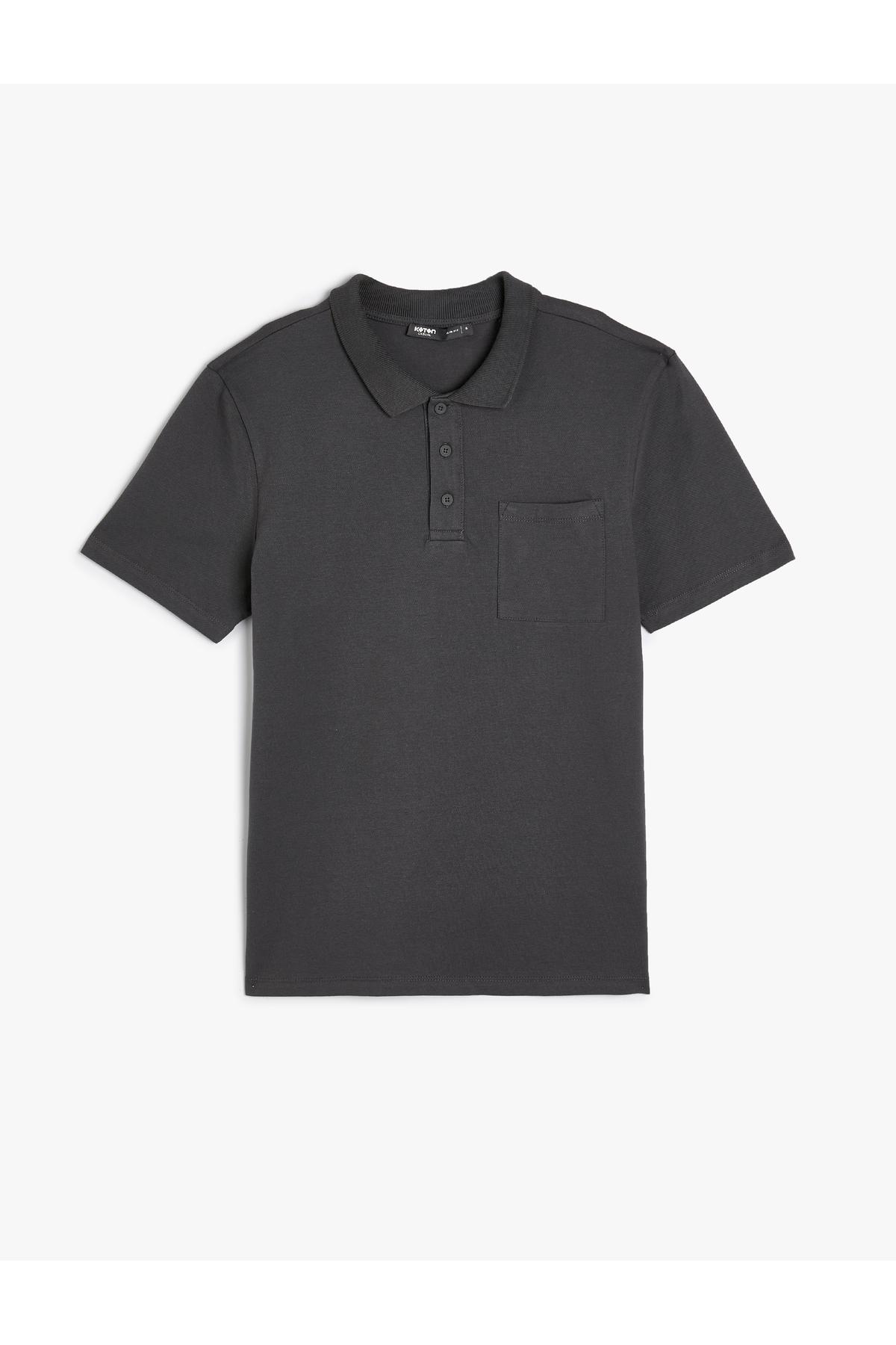 تیشرت یقه پولو با جیب باریک و دکمه دار
