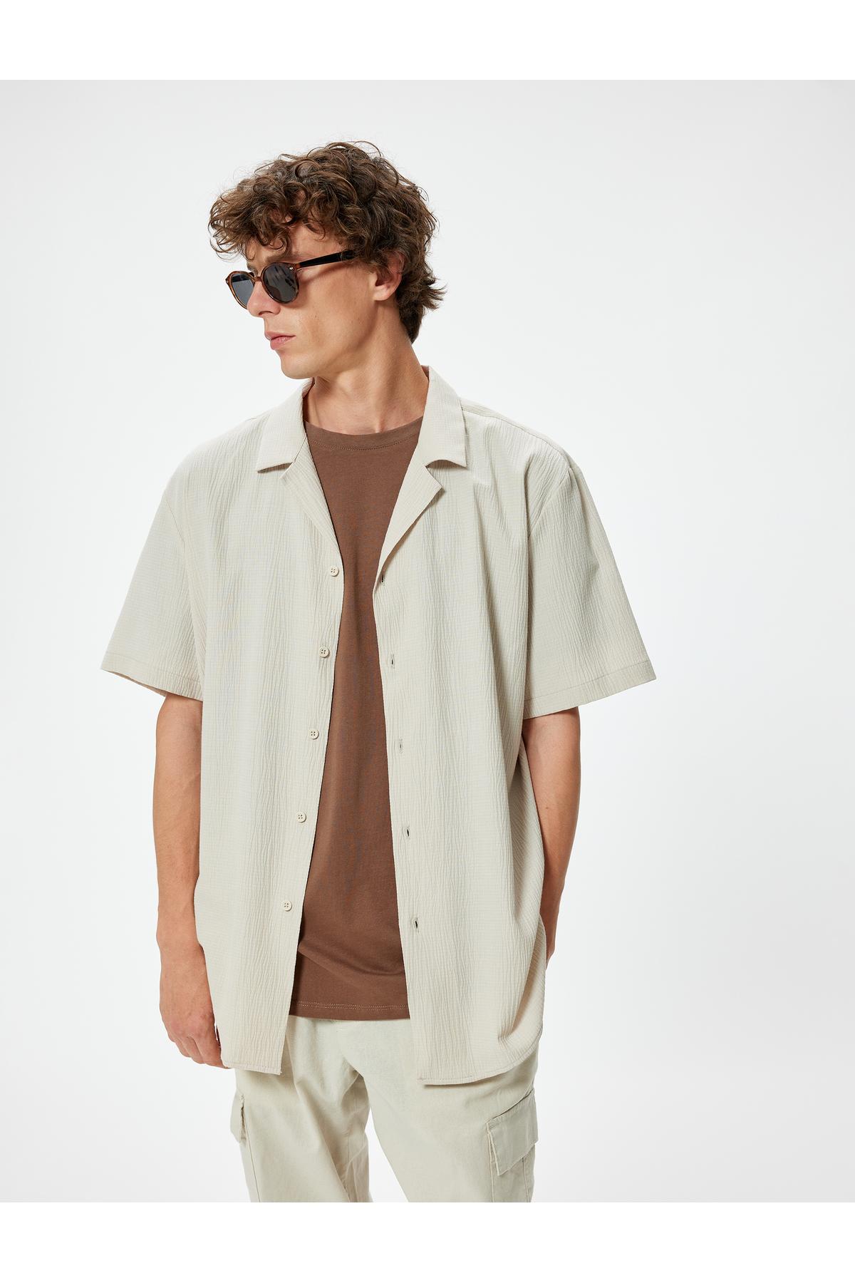 پیراهن آستین کوتاه با دکمه پنبه ترکیبی