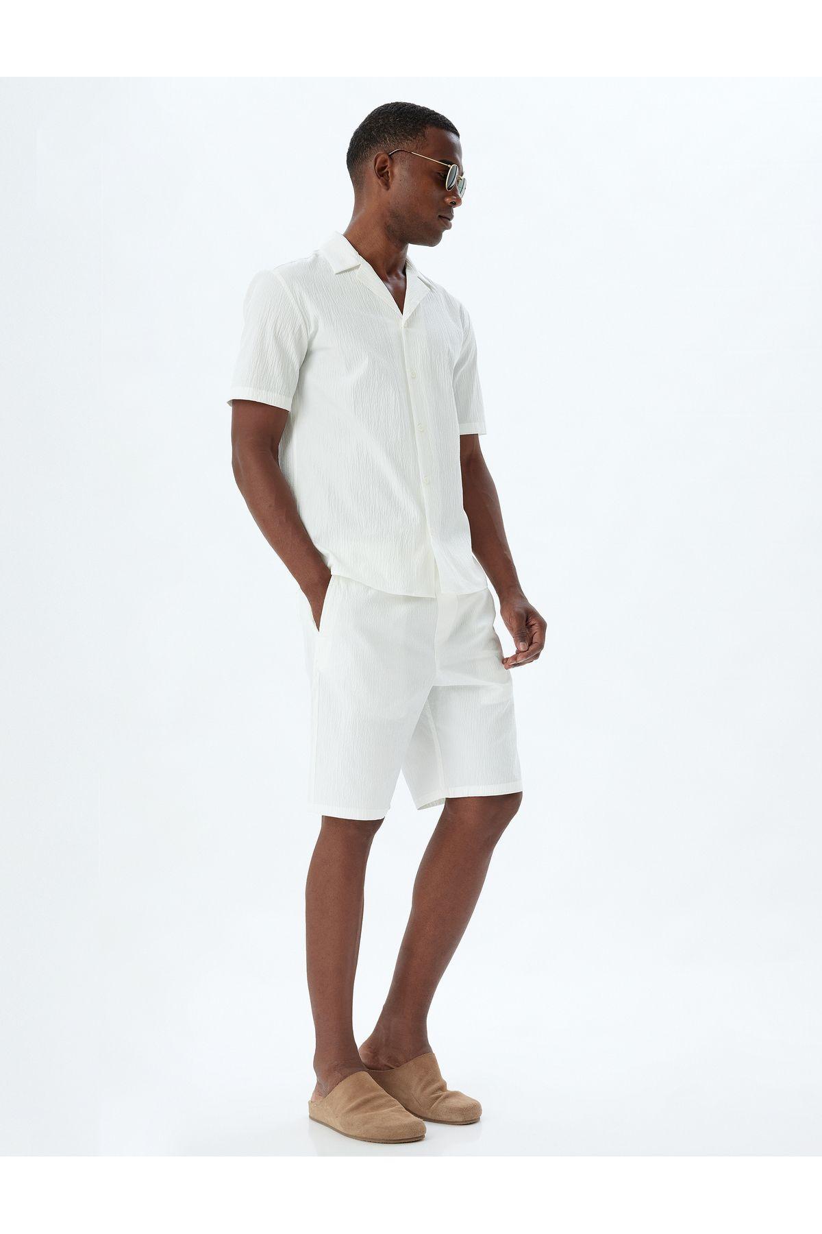 شورت برمودا بافت پنبه ای با جزئیات جیب