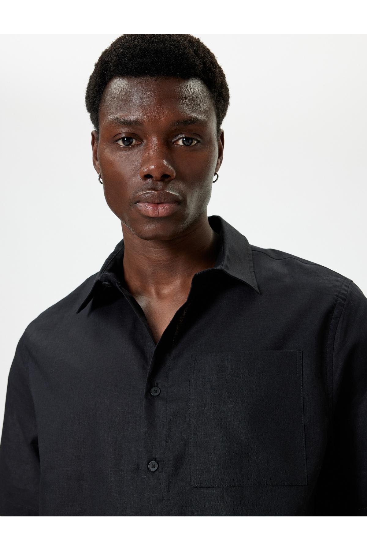 جیب آستین کوتاه پیراهن کتانی با جزئیات