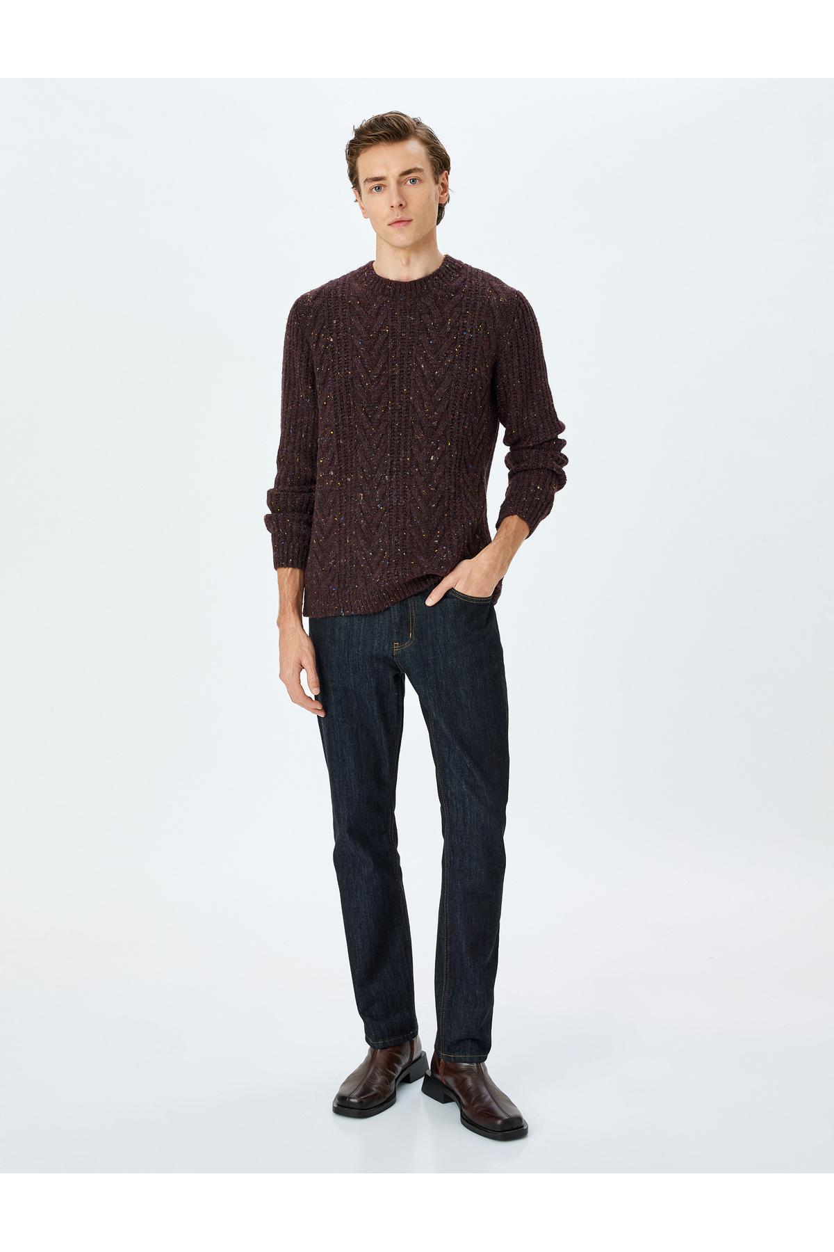 ژاکت بافتنی آستین بلند یقه خدمه